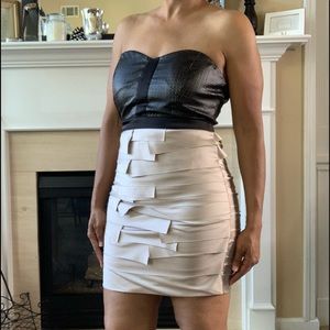 Jealous Tomato Black Leather & Champagne Layered Sleeveless Dress, M